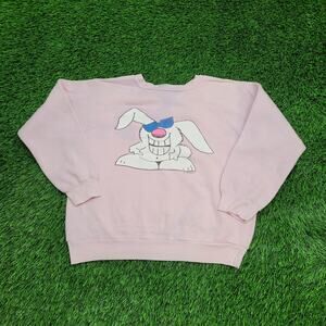 Vintage 90s Bunny Rabbit Sweatshirt Womens Large 20x19 Pink